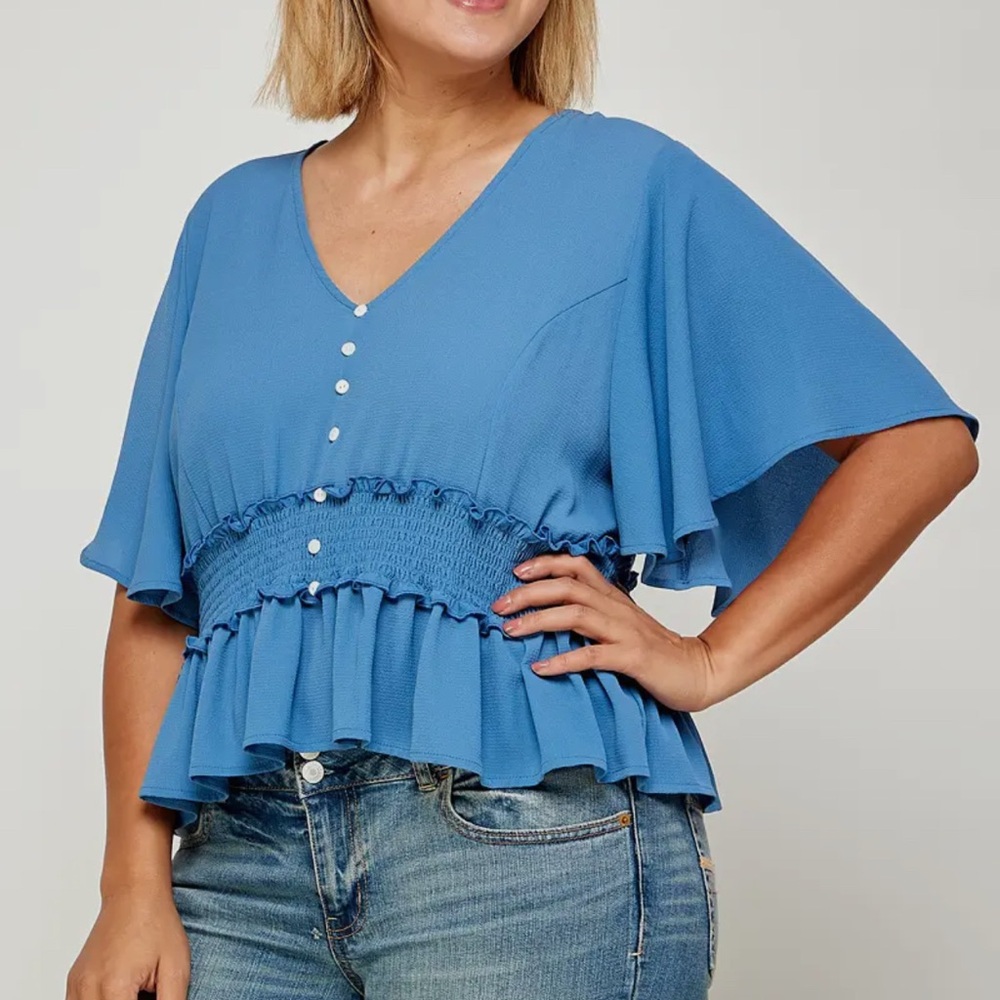 Elegant Blue Ruffled Blouse
